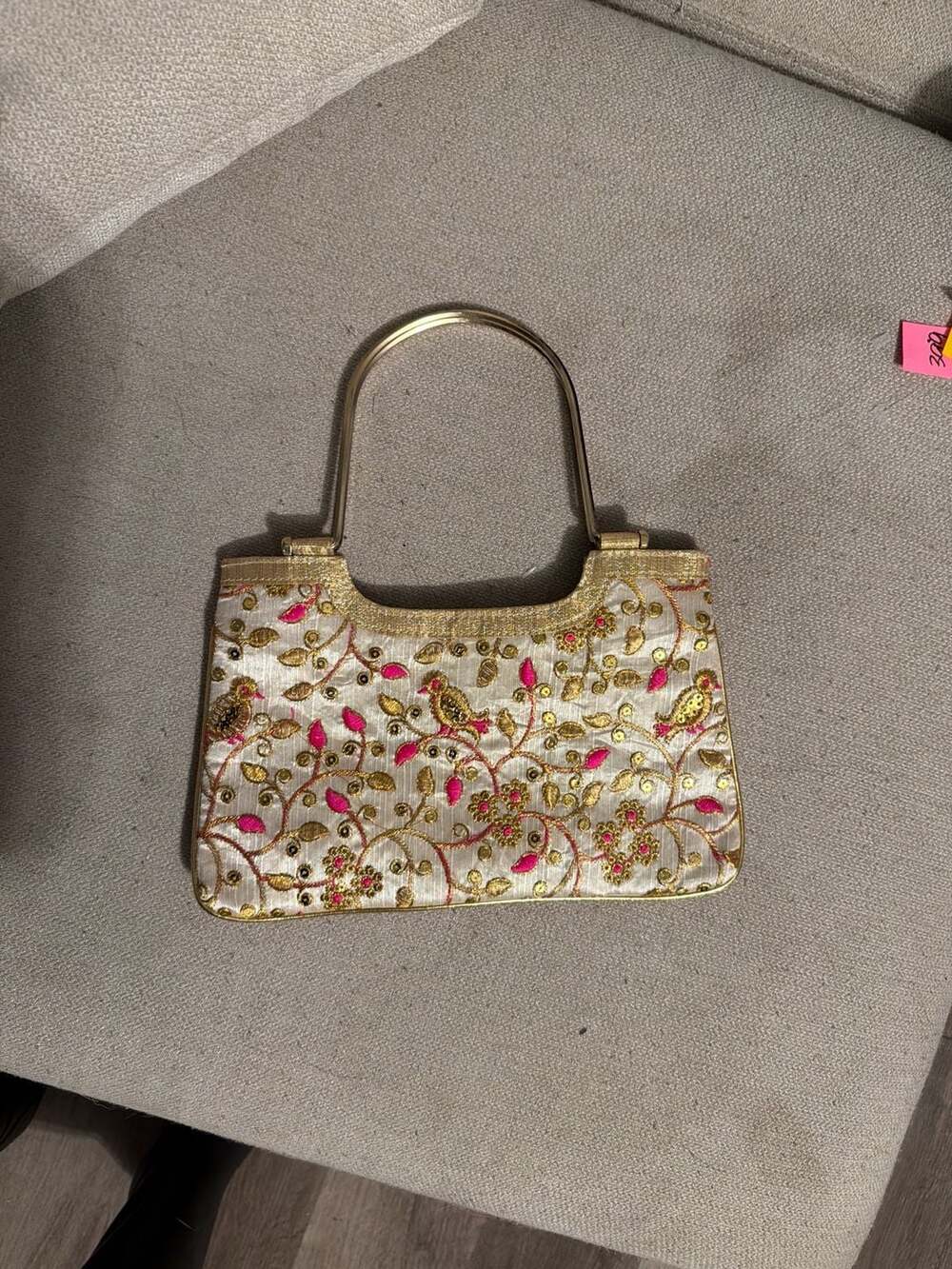 Traditional Indian Silk Embroidered Evening Bag with Gold Bangle Handle
